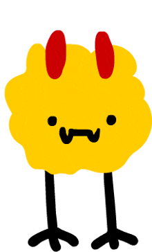 a cartoon drawing of a yellow monster with red eyes