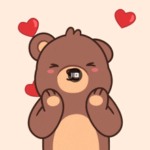 a brown teddy bear with hearts around its head