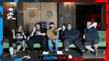 a group of people sitting on a couch with lolcow live written in the corner