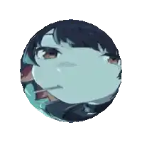 a close up of a person 's face in a circle