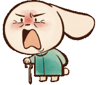 a cartoon drawing of a rabbit with an angry face