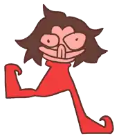a cartoon drawing of a person with long legs and a big smile on their face