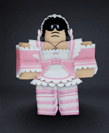 a cartoon character is wearing a pink and white dress and striped pants