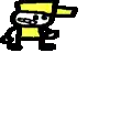 a black and white cartoon character with a yellow hat and arms is screaming .