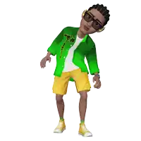a cartoon character with a green shirt and yellow shorts