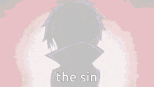a silhouette of a person with the word the sin written on the bottom