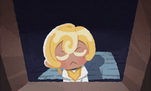 a cartoon drawing of a girl with blonde hair