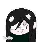 a cartoon girl with long black hair and glasses is drinking a glass of water .