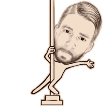 a cartoon drawing of a person standing on a pedestal with their hand on a trophy .