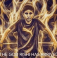 a painting of a man with the words " the god rishi has arrived "