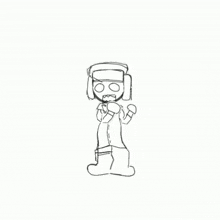 a drawing of a cartoon character holding a microphone .