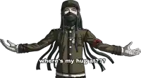 a man in a mask with his arms outstretched and the words where 's my hug at