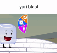 a cartoon drawing of a red diamond with the word yuri blast written above it
