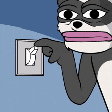 a cartoon of a dog holding a light switch with the letter d on it