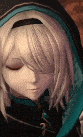 a girl with blonde hair is wearing a black hooded jacket