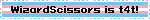 a banner that says wizard scissors is 14