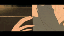 a woman 's hand is touching a man 's arm in a cartoon