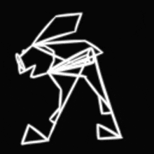 a white line drawing of a rabbit on a black background