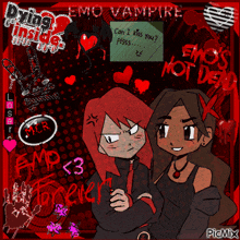 a picture of two girls with the words emo vampire on the top