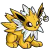 a cartoon drawing of a yellow and white eevee with a pendant on its head .