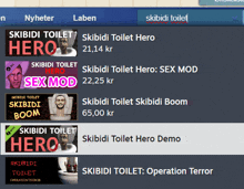 a screenshot of a website that says skibidi toilet on it