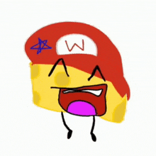 a cartoon drawing of a piece of cheese wearing a mario hat