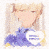 celeste 's sweetheart is written on a picture of a young man