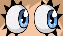 a pair of cartoon eyes with blue eyes and black eyelashes