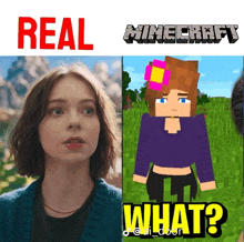 a picture of a woman next to a picture of a girl in a minecraft skin