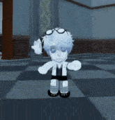 a cartoon character wearing glasses is standing in a room with a checkered floor