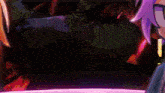 a cartoon character with purple hair is standing next to another character with yellow hair