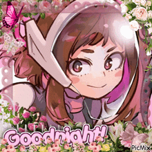 a picture of a girl with flowers and the words goodnight written on it