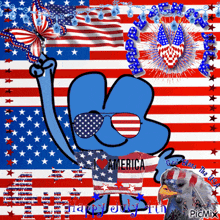 a cartoon character wearing sunglasses and a shirt that says " i love america "