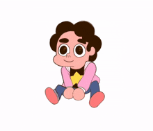 a cartoon character with a red face is sitting next to a silver spoon