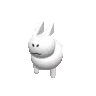 a 3d rendering of a white rabbit with a sad face .