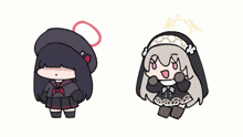 a drawing of a girl with a red circle on her head and a drawing of a girl with a veil on her head