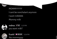 a black screen with a speech bubble that says mommyyyy