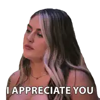 a woman says i appreciate you with a sticker on her face
