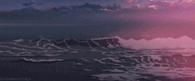 a pixel art of waves crashing on the shore with the words fourleafclovertaiga below