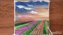 a painting of a field with purple flowers is made in animatica