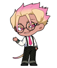 a cartoon drawing of a boy with glasses and suspenders