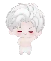 a drawing of a person with white hair and a towel around their waist