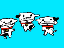 a cartoon drawing of a cow wearing blue jeans and a red scarf
