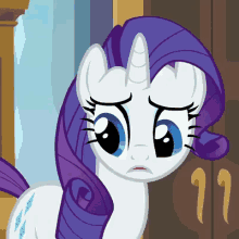 a cartoon pony with a sad look on her face is standing in front of a door with the number 11 on it