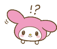 a pink hello kitty with a question mark on its head