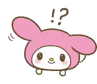 a pink hello kitty with a question mark on its head