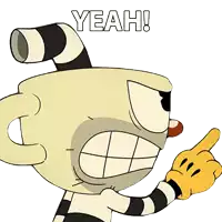 a cartoon character is giving a thumbs up and the words yeah are above him