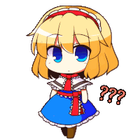 a drawing of a girl with blue eyes and a red headband with a question mark below her