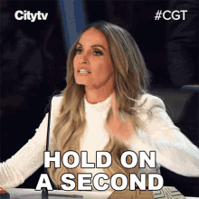 Hold On A Second Trish Stratus GIF - Hold On A Second Trish Stratus Canadas Got Talent GIFs