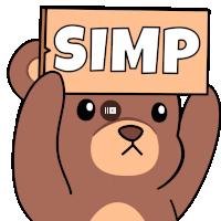 a brown teddy bear holds up a sign that says simp